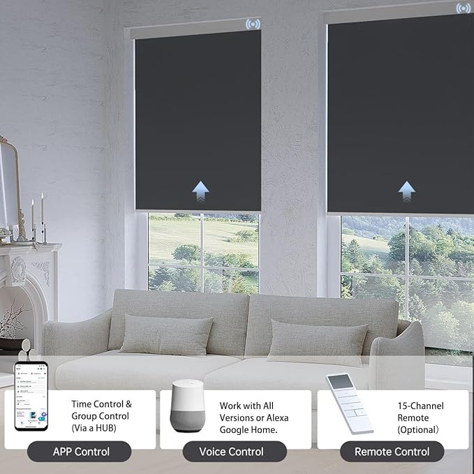 Motorized Blinds with Remote, Blackout Smart Blinds for Windows Automatic Shades Compatible with Alexa, Motorized Shades Customized for Bedroom Home Office (Blackout-Fabric Dark Grey)