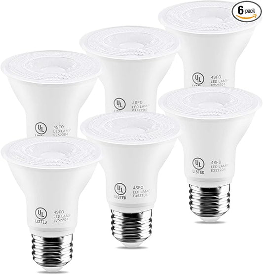 7W Par20 LED Bulb (50W Equivalent), UL Listed, 3000k Warm White Dimmable Flood Bulbs Lights, 500 Lumens, E26 Base, Recessed Lighting for Indoor Outdoor, 6 Pack