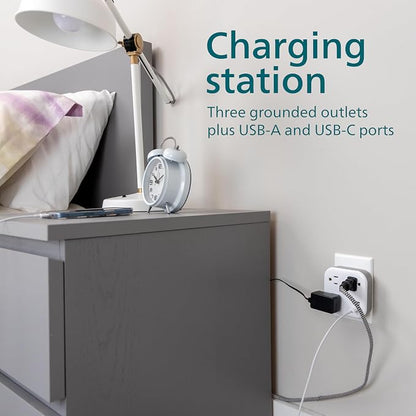 Philips EZFit 3-Outlet Surge Outlet Extender with USB, 1 USB-A, 1 USB-C