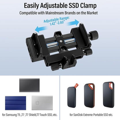 Sirui SSD Mount Bracket, SSD Holder with Cold Shoe and USB-C Cable Clamp for Samsung T7 T5, for SanDisk, Compatible with Camera Cage for BMPCC 4K 6K, for Z Cam E2, for Sigma fp, AM-ST9