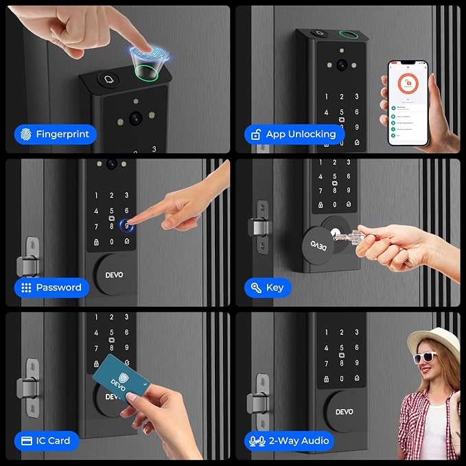 DEVO G1 Keyless Entry Deadbolt Smart Lock with Camera, Doorbell,Fingerprint