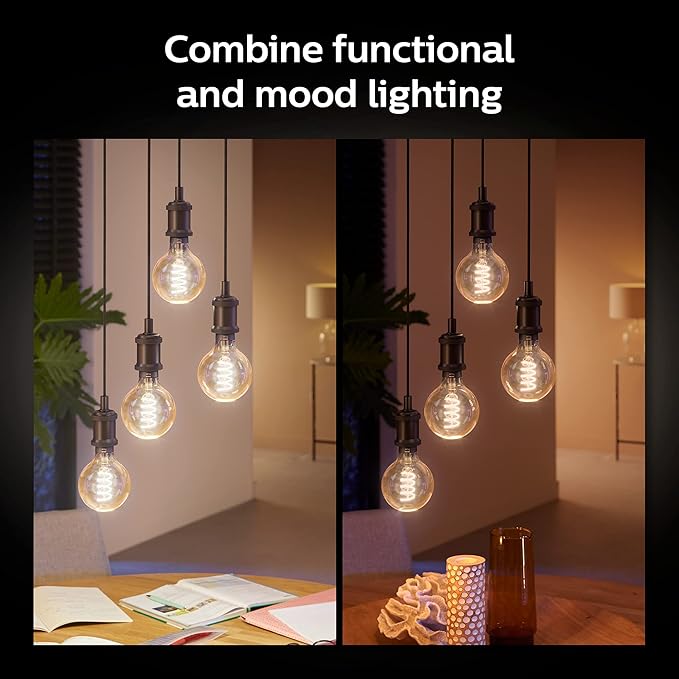 Philips Hue Smart 60W G25 Filament LED Bulb - White Ambiance Warm-to-Cool White Light - 4 Pack - 550LM - E26 - Indoor - Control with Hue App - Works with Alexa, Google Assistant and Apple Homekit