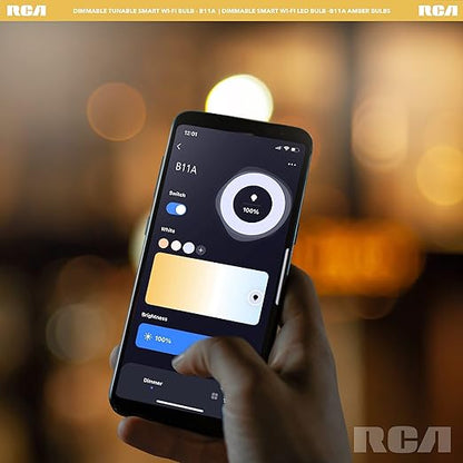 RCA WiFi Smart Light Bulbs Alexa Devices Compatible, Google Home, Amber B11 Vintage LED Light Bulb, 4W (40W Eq), 320 Lumens Dimmable LED Light Bulbs, Control with Smartphone, Tunable