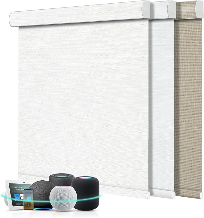 Aprilsmart Motorized Blinds with Remote,Compatible with Apple HomeKit Alexa Google Home- Voice and app Control,Motorized Roller Shades 100% Blackout Custom Size(Safari White-03)