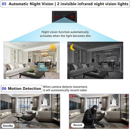 Hidden Camera Mini Spy Camera 1080P Small Security Camera, Tiny Portable Camera, Covert Nanny Cam, Indoor Home Office Security Cameras, Night Vision, Motion Detection, Gravity Sensor, Loop Record