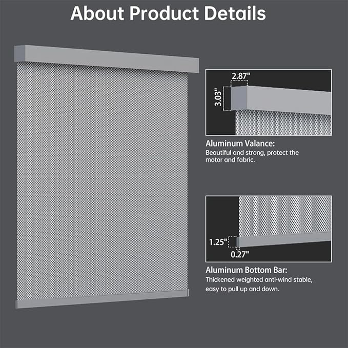 Motorized Solar Shades, Light Filtering Smart Blinds for Windows Automatic Blinds Compatible with Alexa, Falme Resistant Roller Shades Customized for Office Living Room (5% Openness Sliver)