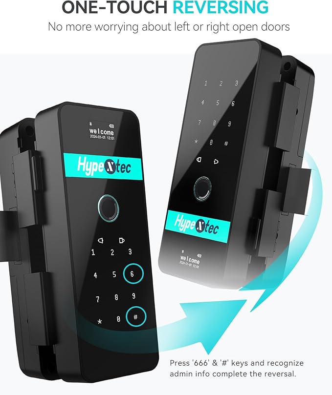 Upgrade Smart Glass Door Locks for Frameless Glass Doors–Keyless Entry Deadbolts with Bluetooth App Control,Fingerprint,IC Card,Voice Menu and No-Drill Installation,Office Home Business