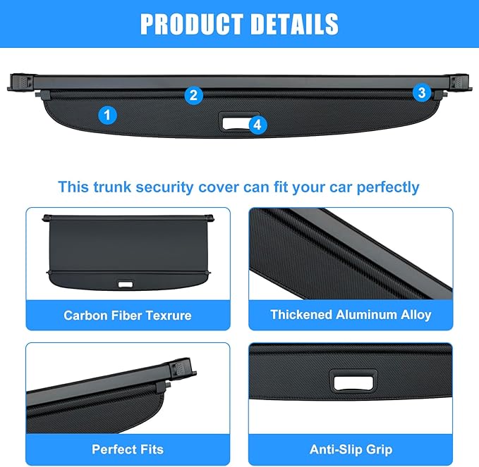 AUXKO Retractable Cargo Cover for BMW X5 2025-2019, Trunk Cargo Cover Luggage Security Shade Cover for 2025 2024 BMW X5 Accessories Shielding Shade Anti-Peeping Luggage Privacy Screen, Carbon Fiber