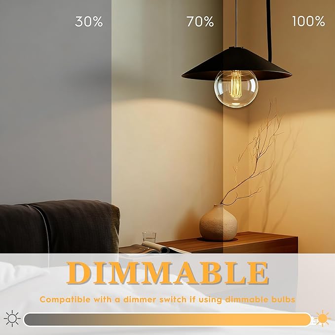 Large Globe Light Bulb, Vintage Edison Dimmable LED Bulb, 3.5W Low Lumen Eye-Caring Soft Dim Lighting for Mood(Not Daylight White), E26 Medium Base, Giant Round Glass Cover Clear RN G125