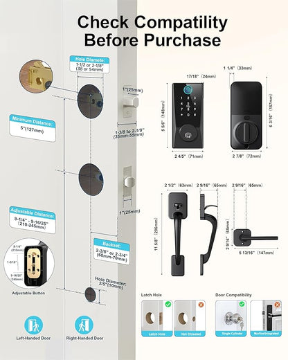 WiFi Smart Locks for Front Door: Keyless Entry WiFi Keypad Deadbolt Lock, Compatible with Alexa, Remote Control, Fingerprint Password Unlock, Auto Lock, Built-in Wi-Fi (2.4Ghz)