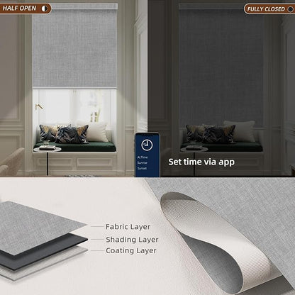 Motorized Blinds Roller Shade with Remote: Canisteo Automatic Smart Blind for Windows 100% Blackout, Electric Blinds Compatible with Alexa/Google Home/Apple Homekit, Customized Size,Aura Pale Grey