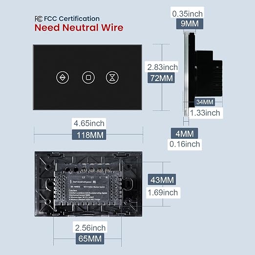 Smart Roller Shutter Switch,Need Neutral Wire,Black