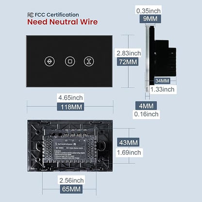 Smart Roller Shutter Switch,Need Neutral Wire,Black