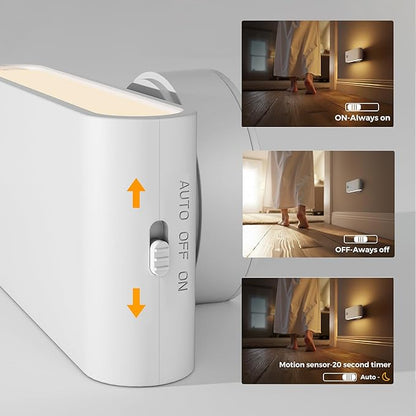 L LOHAS LED Motion Sensor Night Light, Rechargeable Stair Lights Indoor, Portable Warm White Motion Sensor Light Indoor, Battery Operated Night Light for Bedrooms, Stairway & Bathrooms[2 Pack]
