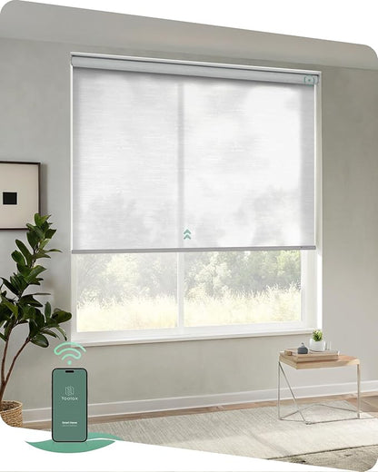 Yoolax Motorized Shades App Control, Light Filtering Automatic Blinds for Indoor Windows, Electric Roller Shades for Bedroom Living Room Office (Soft Jacquard White, 25" W x 72" H)