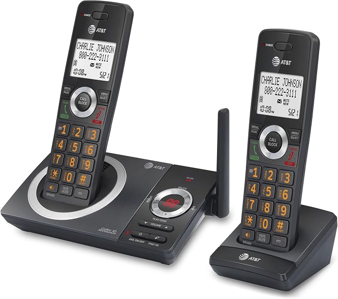 AT&T CL82219 DECT 6.0 2-Handset Cordless Phone for Home, Black | Answering Machine, Call Blocking, Caller ID Announcer, Intercom, Long Range