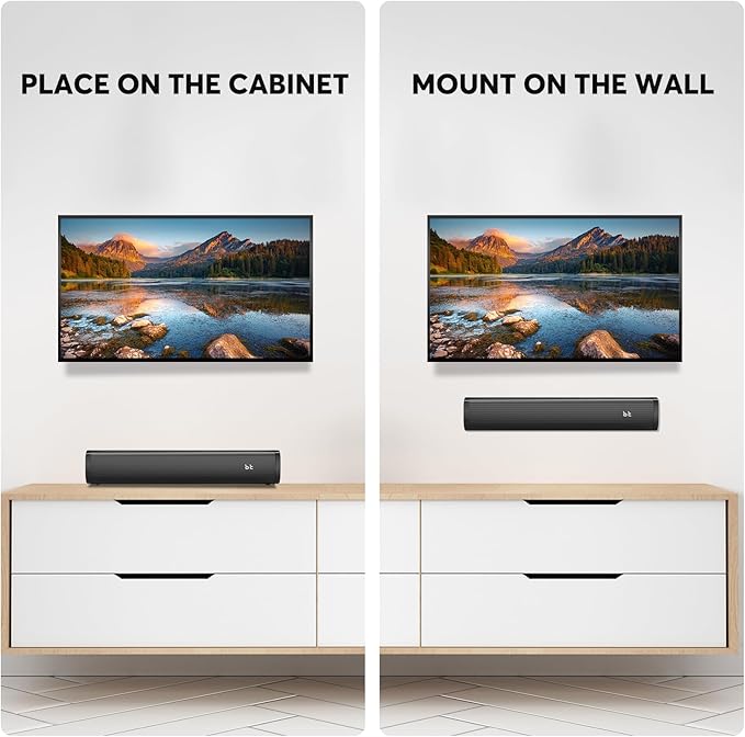 2.1 Sound Bars for TV, Built-in Subwoofer, 6 Levels Voice Enhancement, 16 Inches TV Soundbar Speakers with Bluetooth 5.3/Optical/AUX/USB Connection, Wall Mount, 3 EQ Modes, S100