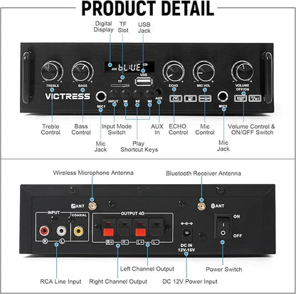 Home Karaoke System with Wireless Microphones & Speakers, Bluetooth Amplifier Set for Family Parties & Home Entertainment