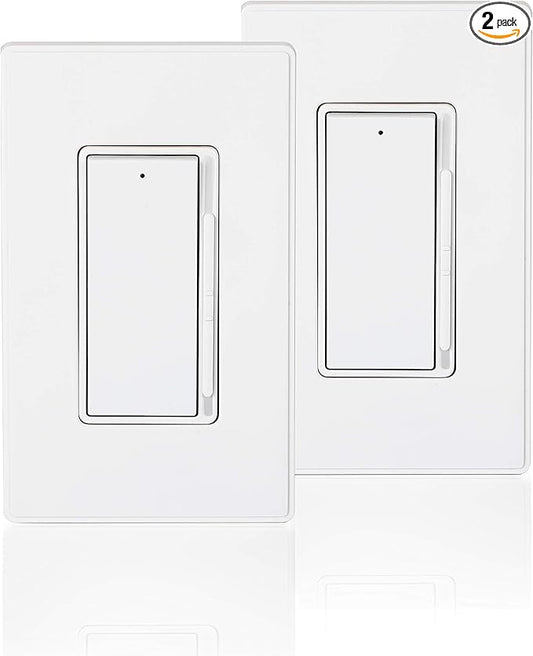 Coby Slide Dimmer Switch for 300W Dimmable LED/CFL and 600W Incandescent/Halogen Light Lamp Bulbs, Single Pole or 3-Way, Rocker Paddle w/Wall Plate, UL Listed, Pack of 2