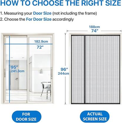 Heavy Duty Door Screen Magnetic Closure, LOVIGA 2024 Thickened Fiberglass Screen Door Mesh, Self Sealing, Left Side Opened, Pets Friendly, Fine Mesh Keep Bugs Out Fit Door Size 72 Inch X 95 Inch