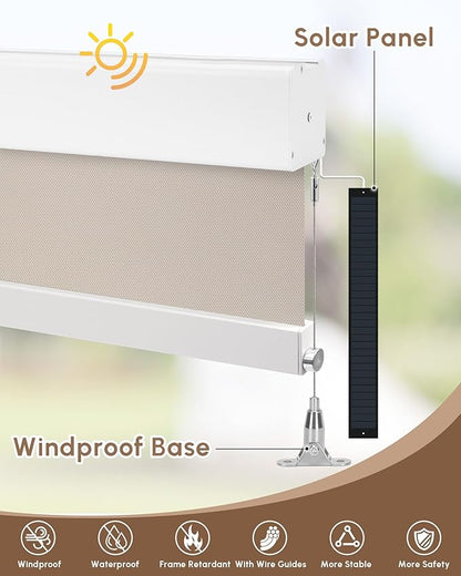 Kincmo Motorized Outdoor Shades for Patio Porch, Custom Outdoor Motorized Blinds with Remote, Waterproof & Windproof Patio Shades Work with Apple Homekit,Alexa,Google (1% Openness Beige)
