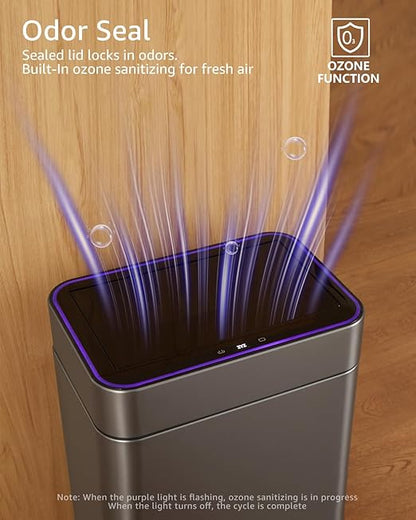 zyz Kitchen Trash Can 13 Gallon / 50L, Automatic Touchless Sensor Garbage Can with Butterfly Lid, USB Rechargeable 2400mAh Battery, Stainless Steel Soft-Close Trash Bin for Home (20 Count Trash Bags)