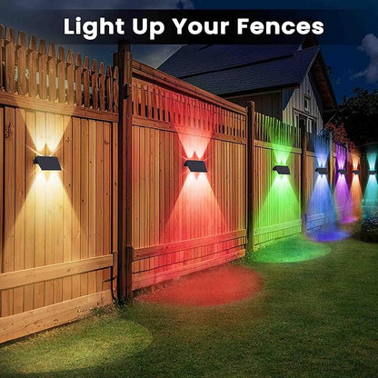 Fence Lights Solar Powered, 12-Pack Solar Fence Lights Up/Down Flexible Buttons, IP67 Waterproof for Outdoor, 100LM Bright, Auto Dusk to Dawn for Wall/Stairs/Yard/Railing/Deck/Pathway (White & RGB)