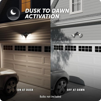 GLOBE Electric 240 W Twin Head Black Hardwired Automatic Dusk to Dawn Security Flood Light, Spotlight, Outdoor, Outside House Lights, 17000083