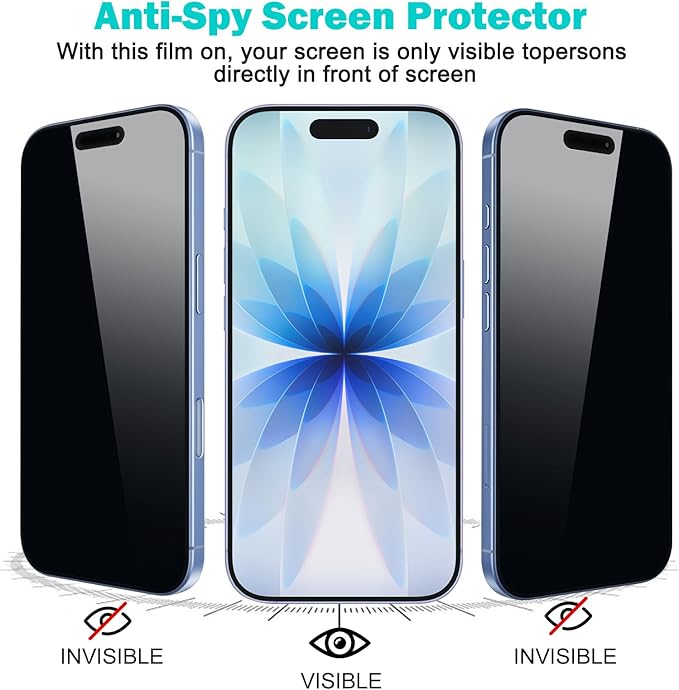 PEHAEL 3+3 Pack for iPhone 17 Privacy Screen Protector with Camera Lens Protector Full Coverage Anti-Spy Tempered Glass Film 9H Hardness Easy Installation Bubble Free [6.3 inch]