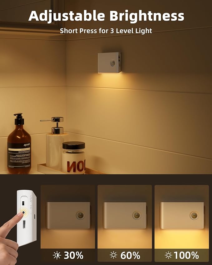EZVALO Motion Sensor Stair Lights Indoor, Rechargeable Night Lights with Magnetic & Dimmable, Auto On/Off 3000K Soft White, Stick-On for Stairs, Hallway, Bathroom (8 Pack with Charging Station)