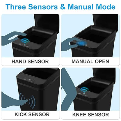 Bathroom Trash can,Smart Touchless Trash Can,Automatic Motion Sensor Trash Bin With Lid,2.4 Gallon Garbage Can, Kitchen, Bathroom, Office, Bedroom Trash can (Black)