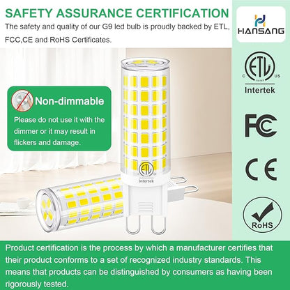 10 Pack G9 LED Bulbs 4000K Natural Daylight 6W (60W Halogen Equivalent) T4 Chandelier Light Bulbs G9 Bi Pin Ceramic Base, No-Flicker AC120V 600LM 360°Beam Angle No-Dimmable