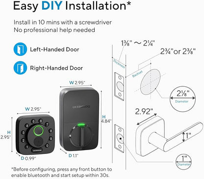 ULTRALOQ Bolt SE WiFi Smart Lock with Handle, Built-in Wi-Fi, Matter Over Thread, Works with Apple Home, Alexa, Google, Keyless Deadbolt with Fingerprint, App, Code, Remote Control, 18 Months Battery