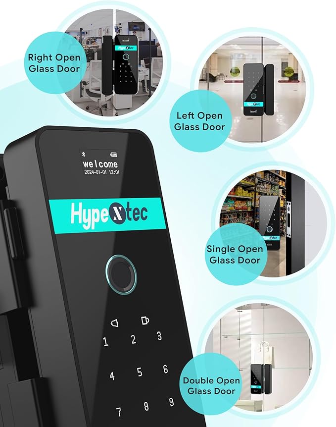 Upgrade Smart Glass Door Locks for Frameless Glass Doors–Keyless Entry Deadbolts with WiFi App Control,Fingerprint,IC Card,Voice Menu and No-Drill Installation,Office Home Business