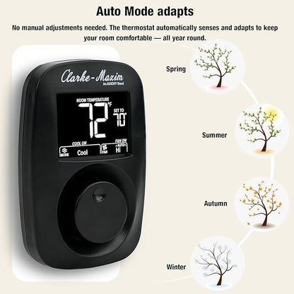 9420-381 Cooling & Heating Wall-Mounted Digital Thermostat - Black, Easy Installation, Low Power Consumption