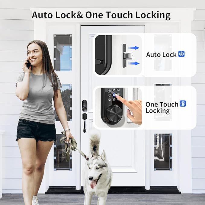TEEHO TE341 Smart Keyless Entry Door Lock with App Control, Digital Keypad Bluetooth Electronic Deadbolt with Auto Lock, Easy Installation - Silver