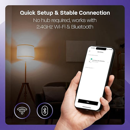 Smart Light Bulbs, Dimmable Color Changing LED RGBW, Compatible with Alexa & Google Home, WiFi 2,4GHz & Bluetooth A19 E26, 9W 800LM 60W Equivalent, Music Sync, No Hub Required, 4 Pack