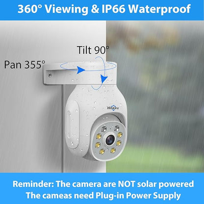 Hiseeu 5MP Wireless PTZ Security Camera System, Indoor Outdoor IP66 Waterproof WiFi Camera, 4K 10CH NVR, 2-Way Audio, Motion Detection Alarm, 24/7 Surveillance, 1TB Hard Drive (Plug-in Power Supply)