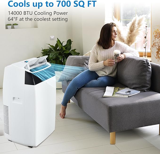 GAOMON 14000 BTU Portable Air Conditioners With Remote Control,3-In-1 Free Standing Cooling AC Unit With Fan & Dehumidifier,Smart/Sleep Mode,3 Speed,Auto Swing,24H Timer,White Lid