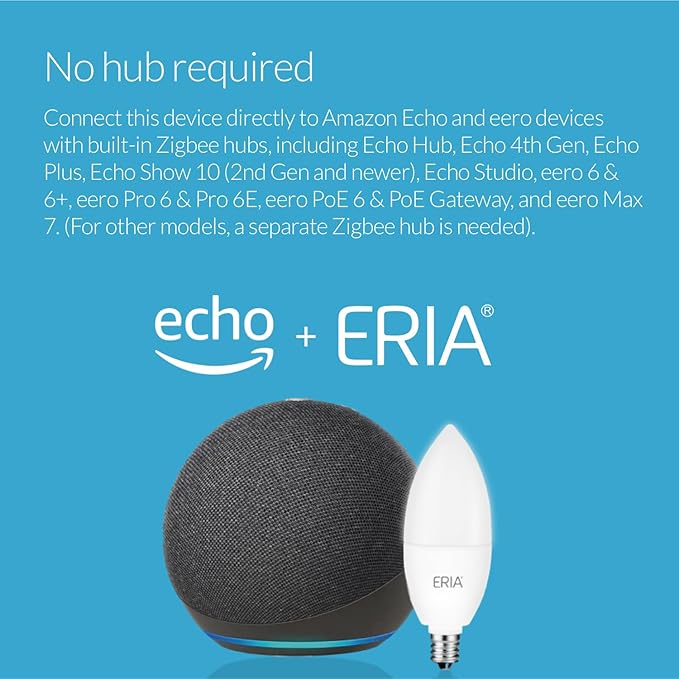 ERIA Smart Candelabra Bulbs, ZigBee Tunable White, Works with AduroSmart, Hue*, SmartThings, Amazon Echo (4th Gen), Alexa, HA, Google Assistant (2-Pack)