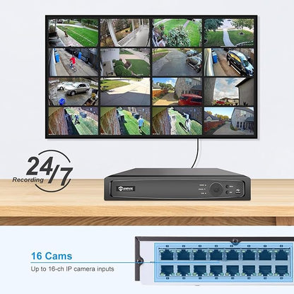 Anpviz AI 12MP 16CH POE NVR (12MP/8MP/6MP/5MP/4MP) Smart AI POE Network Video Recorder - Supports up to 16x 12MP/4K IP Cameras, 16-Channel Power Over Ethernet Pre-installed 4TB HDD NVR7616Q2-16P-A-4TB