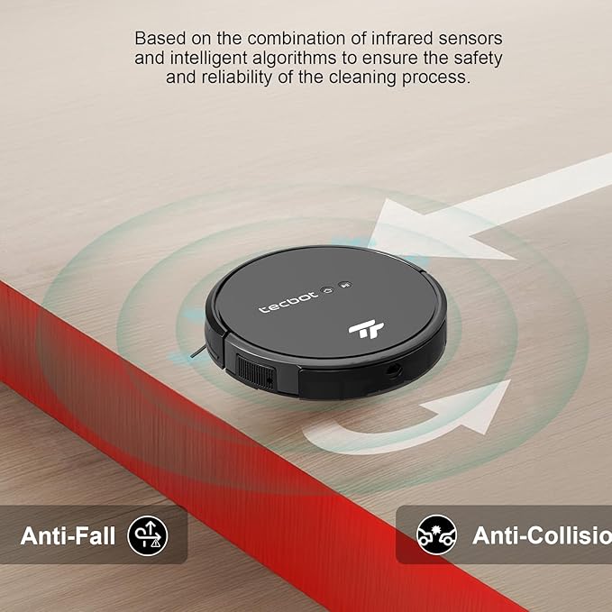 TECBOT S1 Robot Vacuum Cleaner Slim 120Mins Runtime 2-in-1 Robot Sweeping or Mopping Self-Charging WiFi&App&Remote Control Robotic Vacuum Cleaner for Home Pet Hair Hard Floors,Black
