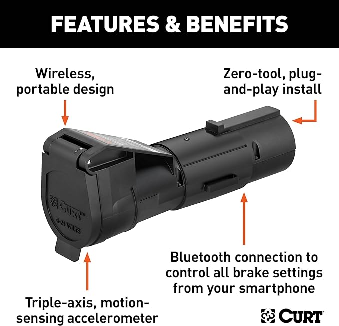 CURT 51180 Echo Mobile Bluetooth Trailer Brake Controller, 7-Way, 1-2 Axles | Portable Wireless Design, Smartphone App Control, Zero-Tool Plug-In Install, Triple-Axis Motion Sensing, Auto Calibration