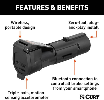 CURT 51180 Echo Mobile Bluetooth Trailer Brake Controller, 7-Way, 1-2 Axles | Portable Wireless Design, Smartphone App Control, Zero-Tool Plug-In Install, Triple-Axis Motion Sensing, Auto Calibration