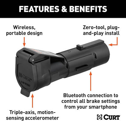 CURT 51180 Echo Wireless Trailer Brake Controller, Bluetooth Smartphone App, Mobile Electric Proportional Brake Controller, 7-Way RV Blade Plug, Portable, 1-2 Axles (Pack of 6)
