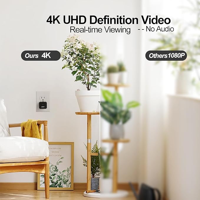 ULar Plug-in Indoor Camera, 4K UHD WiFi Small Cam, 16GB SD Card Included Wall Outlet Powered, Remote APP View & Motion Detection for Pets -No Audio