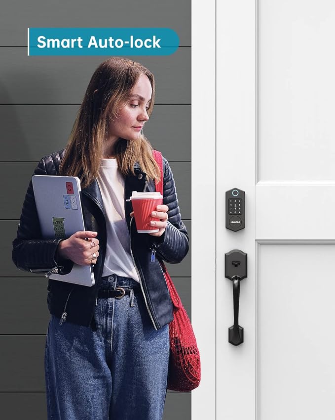 Keyless Entry Door Lock,HEANTLE Fingerprint Smart Deadbolts with Touchscreen Keypad for Front Door,Electronic Bluetooth Deadbolt with App Control,Auto Lock