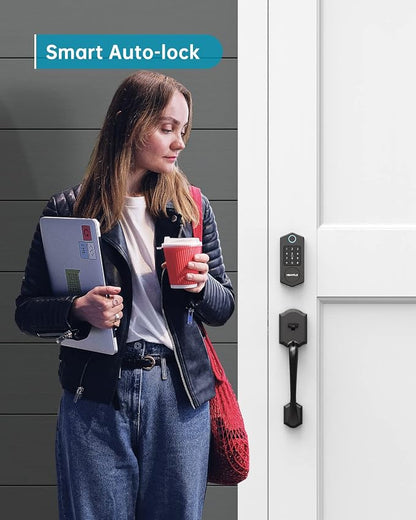 Keyless Entry Door Lock,HEANTLE Fingerprint Smart Deadbolts with Touchscreen Keypad for Front Door,Electronic Bluetooth Deadbolt with App Control,Auto Lock