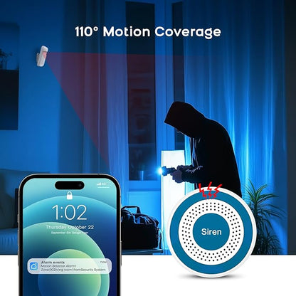 LWOHSI Home Security Systems with Door/Window Sensors and Motion Detectors,Wireless Burglar Alarm Kits with APP Real-Time Alerts,Compatible with Alexa & Google,No Monthly Fee
