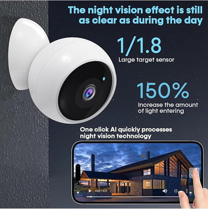 Security Cameras Wireless Outdoor,2K Battery Wireless WiFi Cameras for Home Security,AI Motion Detection,Local SD/Cloud Storage,Smart Home Cam (White 1 Pack)